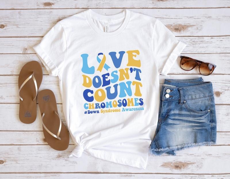 Love Doesn't Count Chromosomes Shirt Down Syndrome Awareness Long Sleeve 3 21 Syndrome Shirt Blue Yellow Ribbon Down...