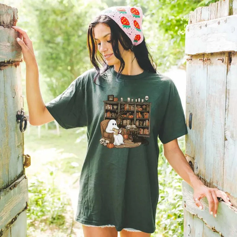 Love Ghost Book Tee, Cute Halloween Shirt, Cotton Shirt For Halloween Hoodie, Sweatshirt | HypeDripTees.com