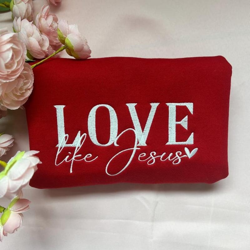 Love Like Jesus Heart Embroidered Sweatshirt, Faith Based Apparel Gift T-Shirts, Hoodie | HypeDripTees.com