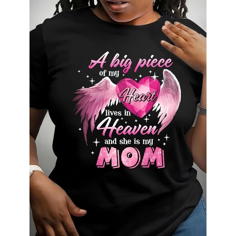 Love Mom Printed Crew Neck T-Shirt, Spring Summer Casual Short Sleeve Tops, Women's style 02 Hoodie, Sweatshirt
