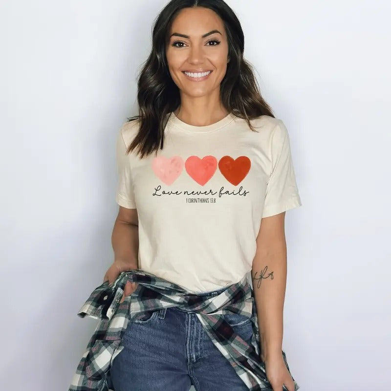 Love Never Fails Graphic Tee -  BELLA+CANVAS Tee - Christian Shirt Hoodie, Sweatshirt | HypeDripTees.com