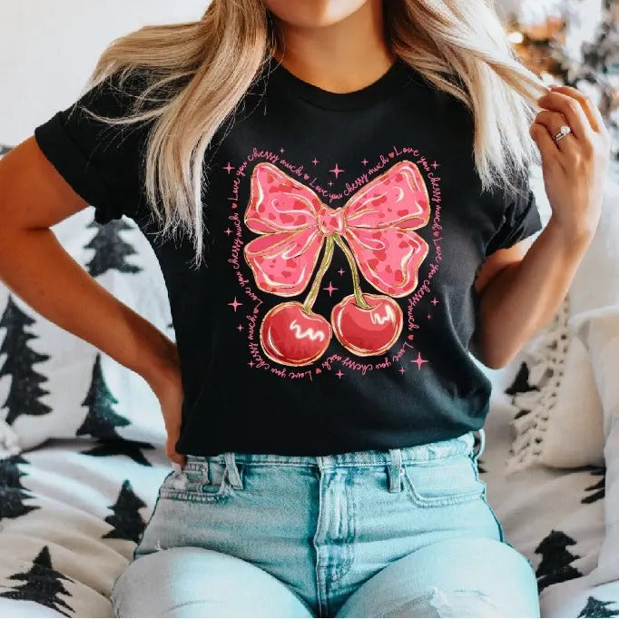 Love You Cherry Much T-Shirt, Valentine Coquette Shirt, Coquette Heart Tee, Valentines Day Gift Tee, Love Short Sleeve,...