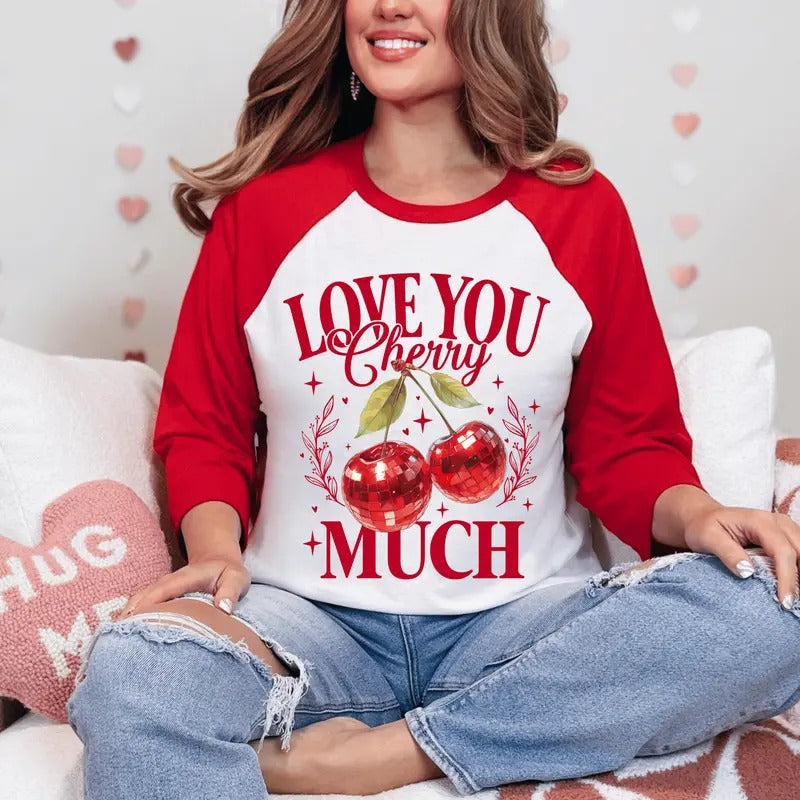 Love You Cherry Much Valentine's Day Shirt, Coquette Hearts and Cherries Shirt, Cute Graphic Women's Unisex Shirt Hoodie,...