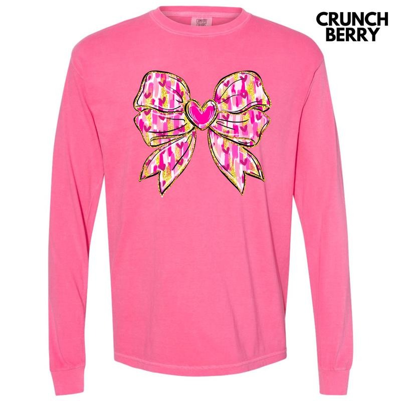 Love You Heart Bow Long Sleeve Comfort Colors T-Shirt Hoodie, Sweatshirt | HypeDripTees.com