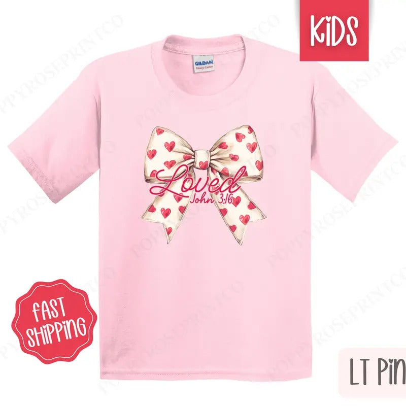 Loved Bow Kids Shirt - Valentine's Day Children's Tshirt - Youth Holiday Tee Gildan Hoodie, Sweatshirt | HypeDripTees.com