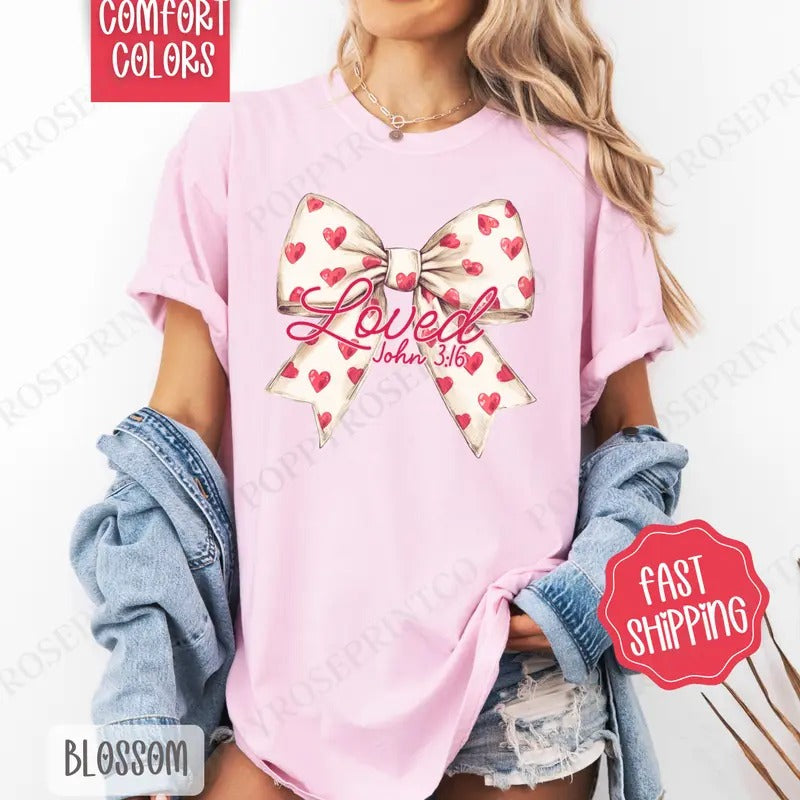 Loved Bow Shirt Comfort Colors, Valentine's Day Women's Tee, Holiday Women's Tshirt Hoodie, Sweatshirt | HypeDripTees.com