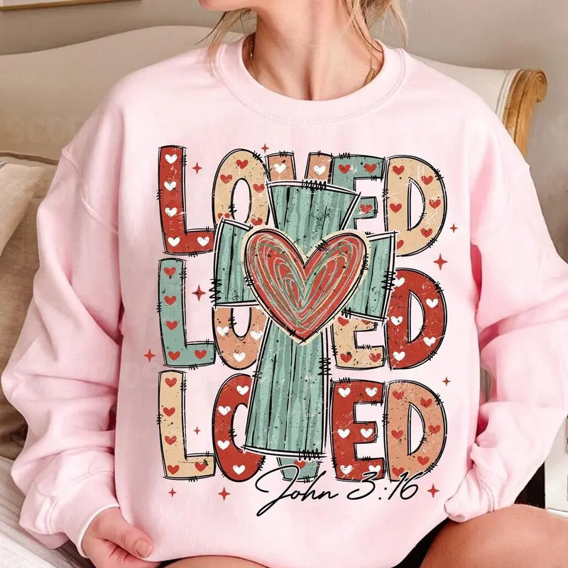 Loved John 3:16 Sweatshirt, Hoodie, T-Shirt, Retro Valentine Shirt, Coquette Valentine Jesus Shirt, Heart Shirt,...
