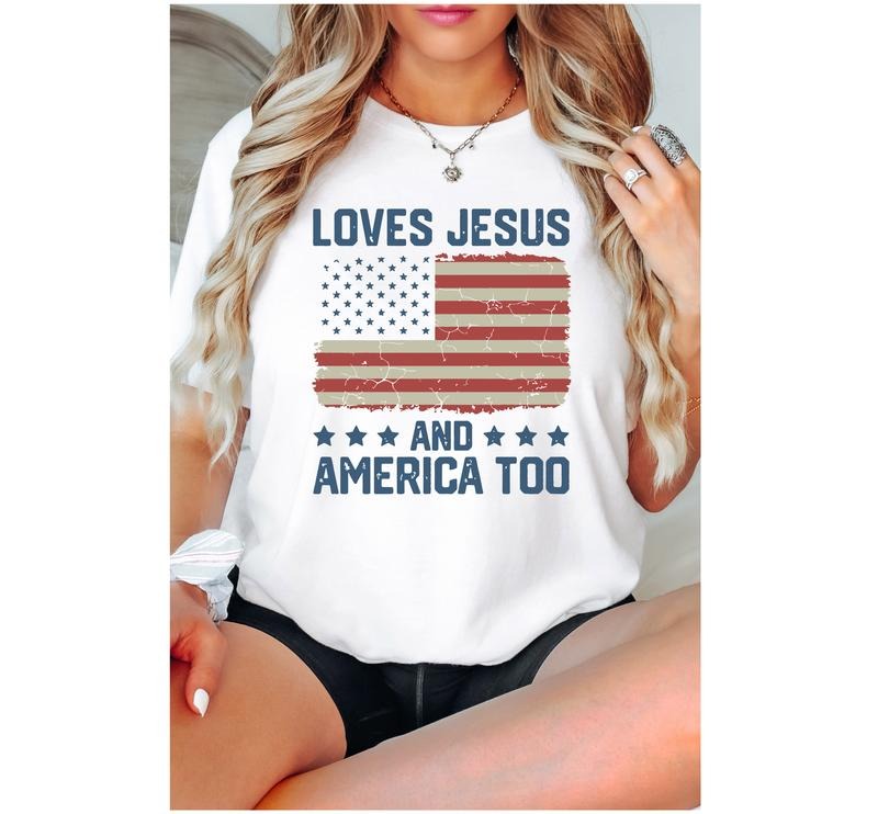 Loves Jesus And America Too Shirt, Christian 4th Of July T-shirt, Independence Day Tee, Jesus Lover Gift Tee, Unisex...