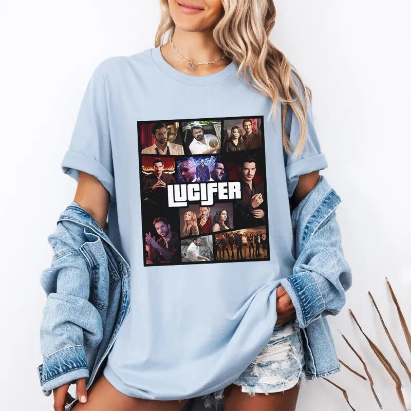 Lucifer Movie GTA Shirt, Lucifer Morningstar Devil Face T-Shirt Perfect Satanic Gift For Fans Shirt, Lord Of Hell Movies...