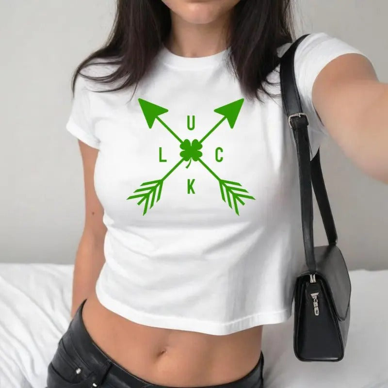 Luck Graphic Baby Tee, Arrow Shirt, St. Patrick's Day Baby Tee, St. Patrick's Day Baby Tee For Women , Y2K 2000's Style...