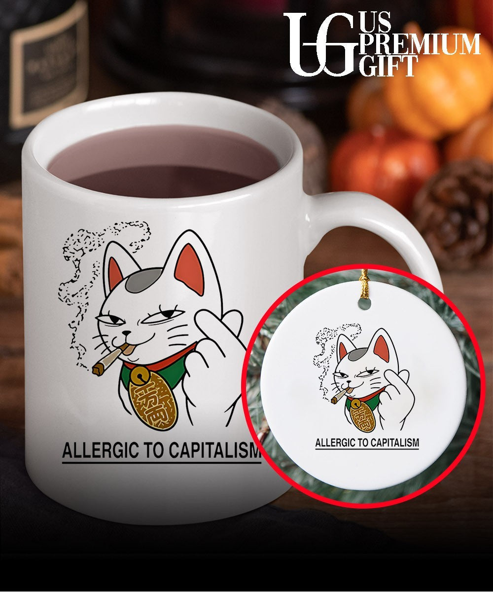 Lucky Cat smoking allergic to capitalism shirt