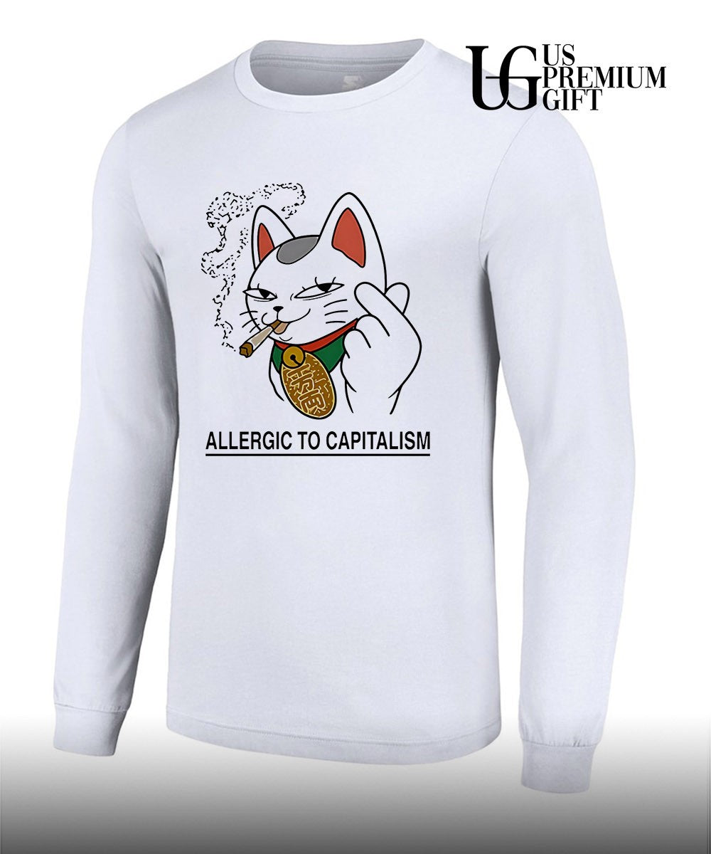 Lucky Cat smoking allergic to capitalism shirt