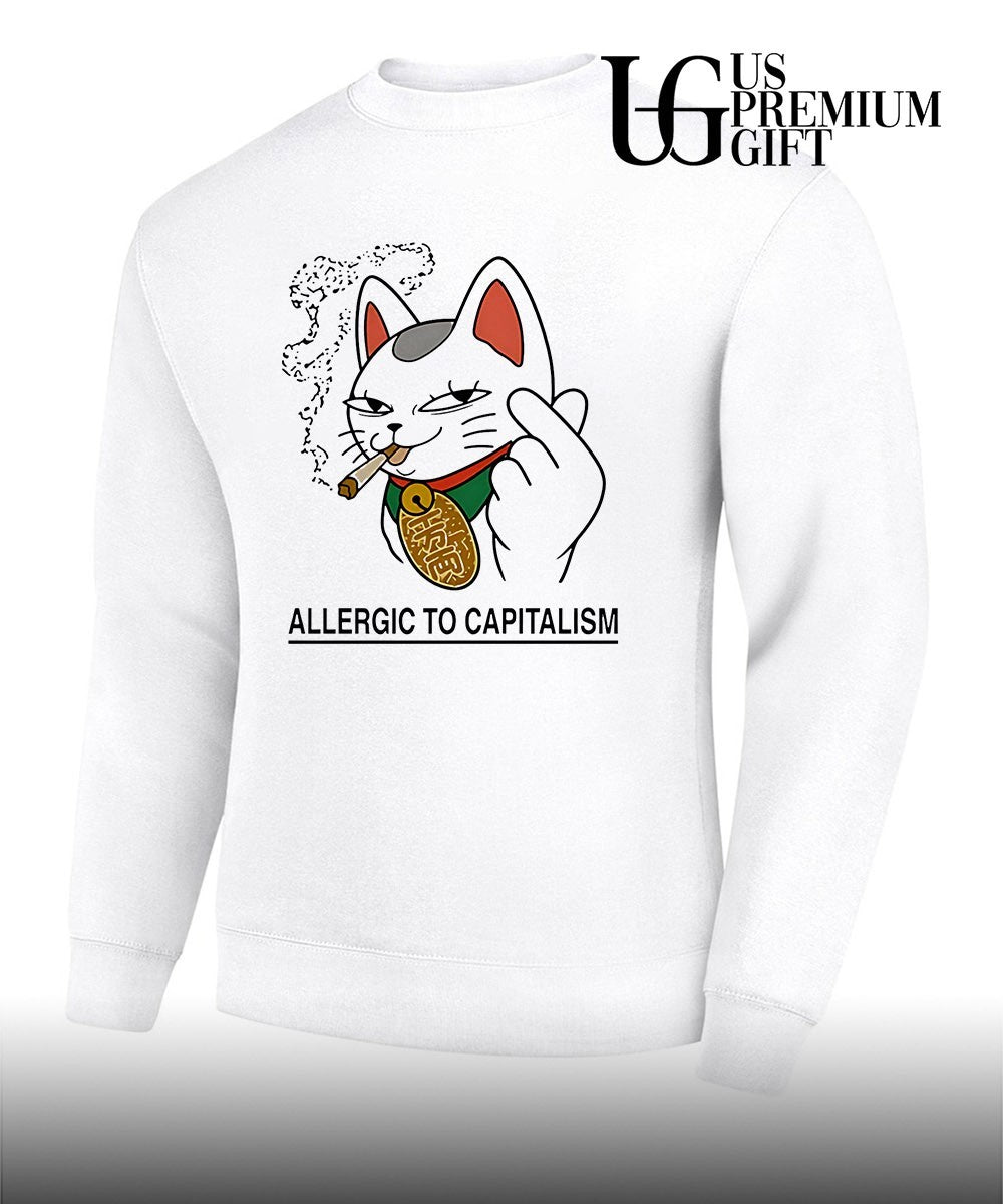 Lucky Cat smoking allergic to capitalism shirt