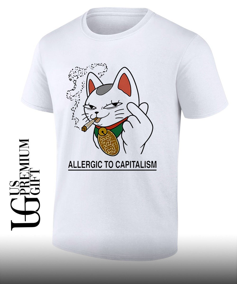 Lucky Cat smoking allergic to capitalism shirt