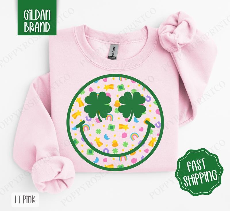 Lucky Charm Smiley Face Sweatshirt, St Patrick's Day Crewneck, Cute Women's Sweater T-Shirts, Hoodie | HypeDripTees.com