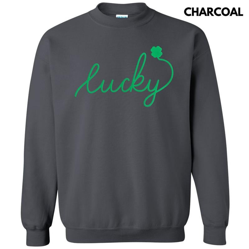 Lucky Cursive Green Puff Sweatshirt T-Shirts, Hoodie | HypeDripTees.com