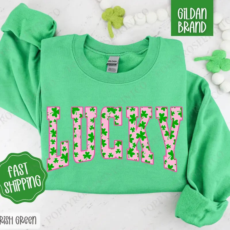 Lucky St Patrick Sweatshirt, St Patrick's Day Crewneck, Cute Women's Sweater T-Shirts, Hoodie | HypeDripTees.com