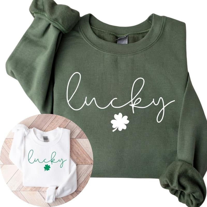 Lucky Sweatshirt, Clover Sweatshirt, St Patricks Day Sweatshirt T-Shirts, Hoodie | HypeDripTees.com