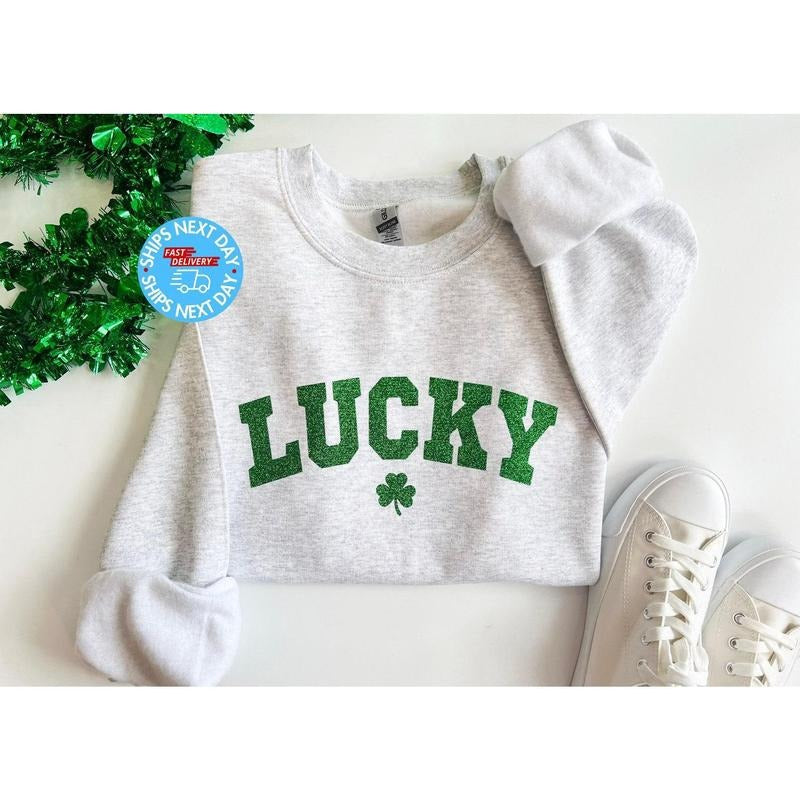Lucky Sweatshirt, St Patty's Glitter Sweatshirt, Women's Lucky Crewneck Sweatshirt, Women's St Patrick's Day Sweatshirt,...