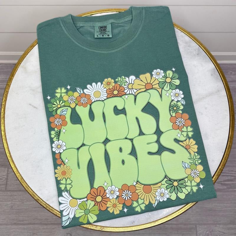 Lucky Vibes Floral Comfort Colors T-Shirt Hoodie, Sweatshirt | HypeDripTees.com