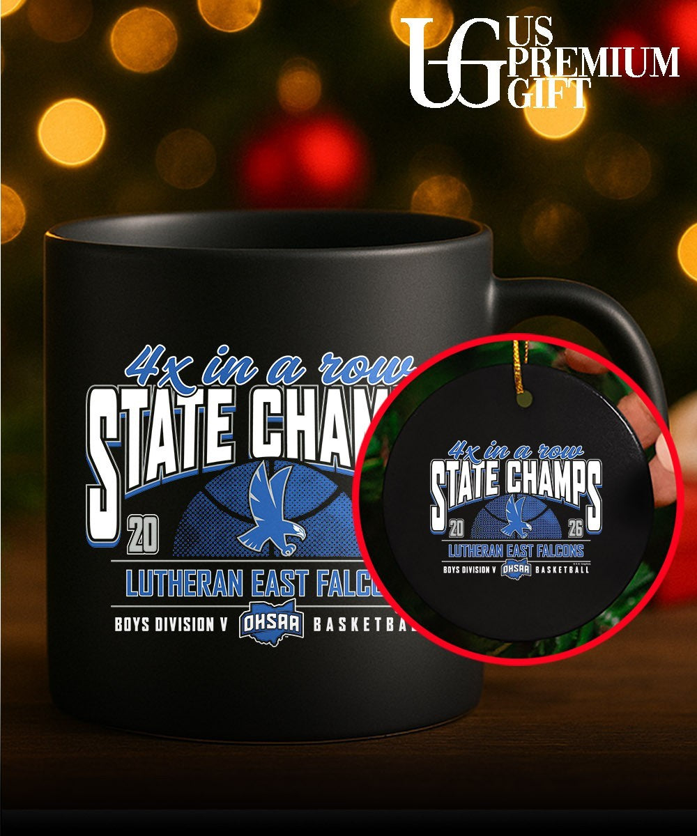 Lutheran East Falcons 2026 OHSAA Boys Basketball D5 4x in a Row State Champions shirt