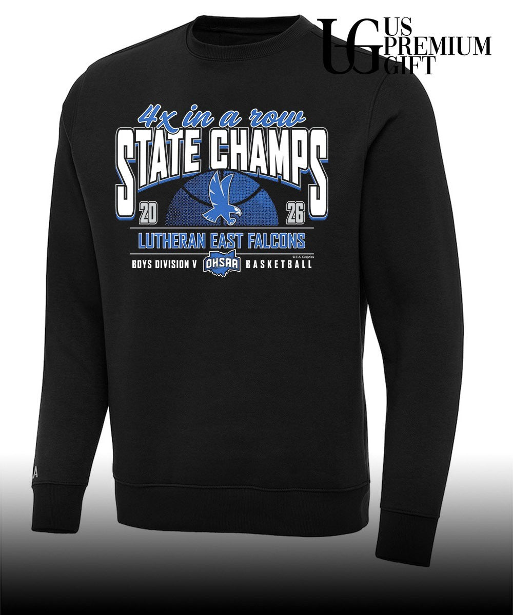 Lutheran East Falcons 2026 OHSAA Boys Basketball D5 4x in a Row State Champions shirt