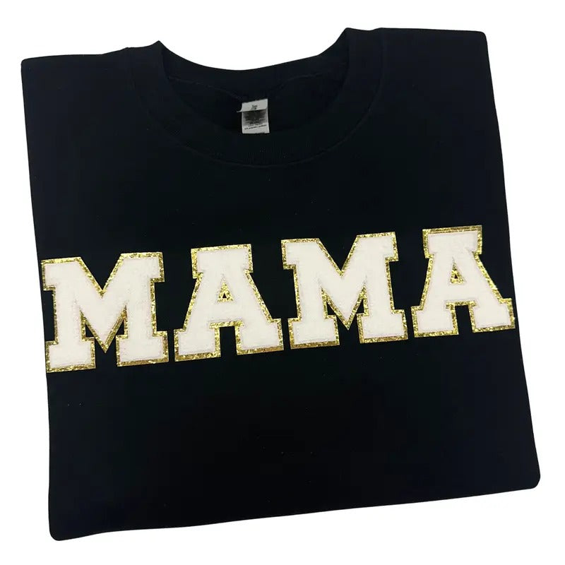 MAMA Chenille Glitter Patch Sweatshirt 'NLB' T-Shirts, Hoodie | HypeDripTees.com