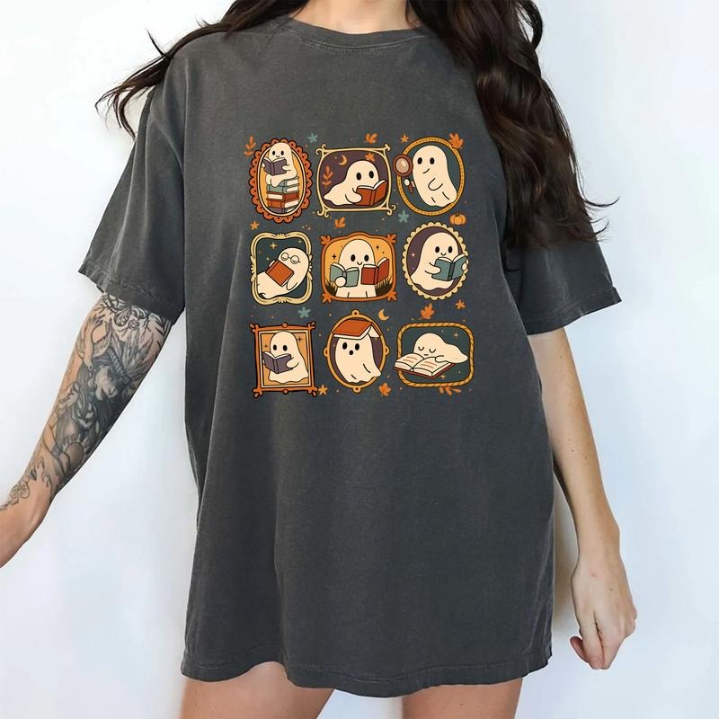 MAPTEES Cute Ghostie Readers Comfort Colors Shirt, Bookish Graphic Tee, Ghost Reading Book T-shirt, Reading Spooky Season...