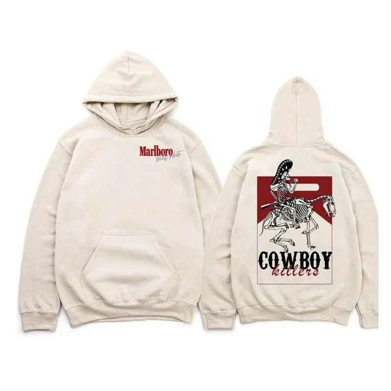 MARLBORO Cowboy Killer Hoodie, Unisex SweatShirt, 2 side-Crewneck GIldan T-shirt, Cowboy Killer Shirt | HypeDripTees.com