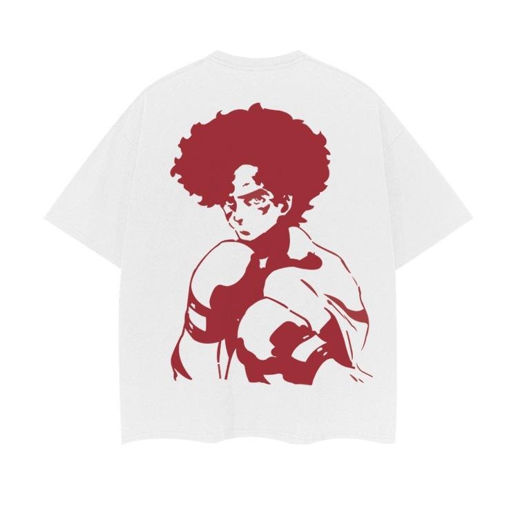 MEGALO BOX "Red" Heavyweight Vintage Tee 100% Cotton OVERSIZED Anime T-shirt Menswear Top Crew Necks Tshirt Casual...