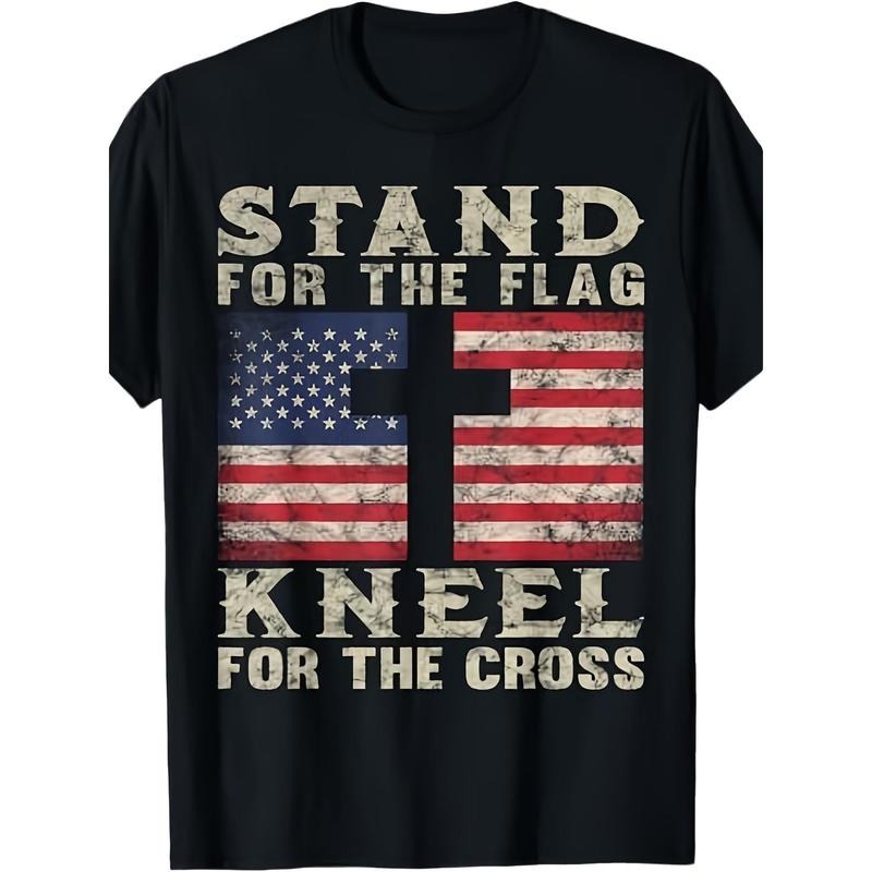 MENChristian Patriotic "Stand for the Flag Kneel for the Cross" T-Shirt