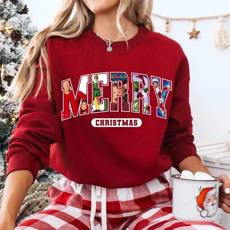 MERRY CHRISTMAS 90s Movies Sweatshirt, Christmas Shirt For Movies Lovers, Merry Christmas Sweatshirt Hoodie