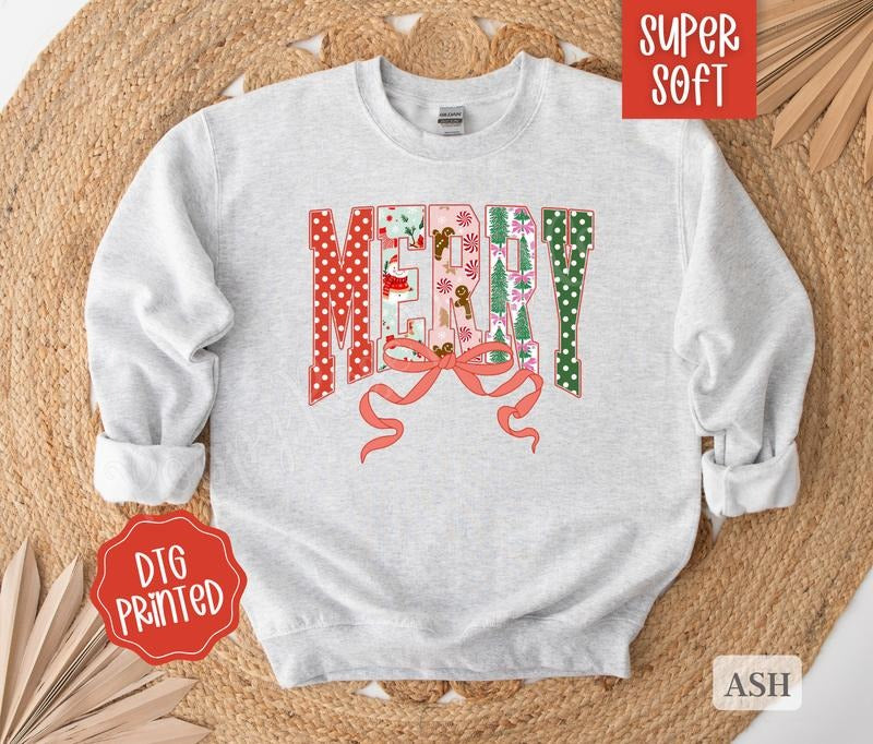 MERRY Sweatshirt, Trendy Women's Christmas Crewneck T-Shirts, Hoodie | HypeDripTees.com