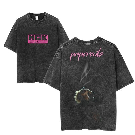MGK Papercuts Graphic Tee, Machine Gun Kelly Smoking Mic Shirt, Rock Grunge Music Tee, Alternative Concert Merch, Unisex Streetwear Top