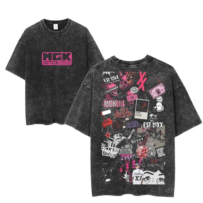 MGK Sticker Bomb Graphic Tee, Machine Gun Kelly Aesthetic Shirt, Hotel Diablo Rock Collage, Emo Grunge Music Tee, Unisex...