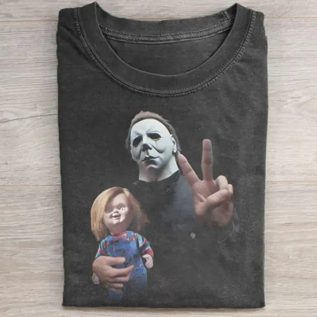 MICHAEL MYERS X CHUCKY HI TEE, Horror Movie Shirt, Horror Character, Funny Halloween Shirt, Unisex T-Shirt, Gift For Men...