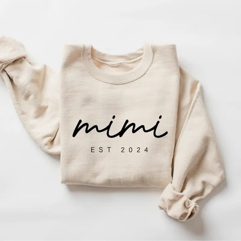 MIMI Est 2024 Sweatshirt, Grandma-life, Mimi Hoodie, New Mom Shirt, Est Sweatshirt, Gift for Mimi Classic Collar Cotton...