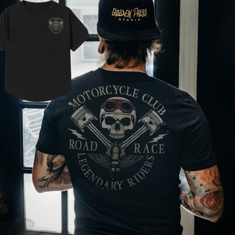 MOTORCYCLE CLUB ROAD RACE Skull Black 2 Side Print T-shirt -  Sweatshirt