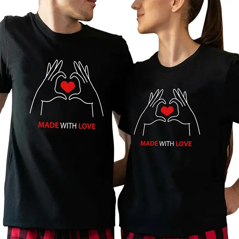 Made With Love Couple Matching TShirt Cotton Fabric Casual Streetstyle Crew Neck Short Sleeve T-Shirt Trendy Tops for...