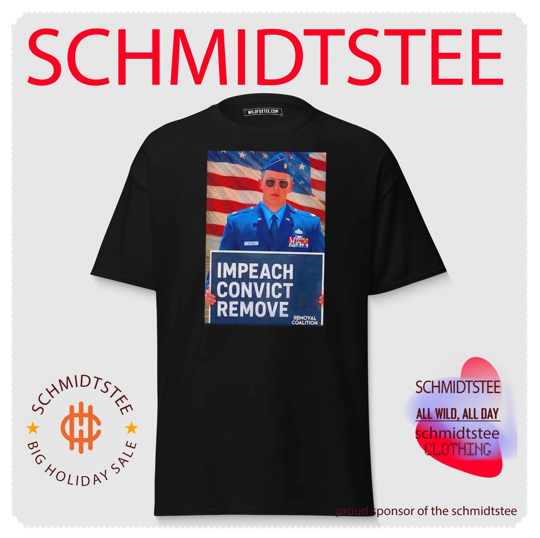 Major Jason Watson holding sign impeach convict remove shirt
