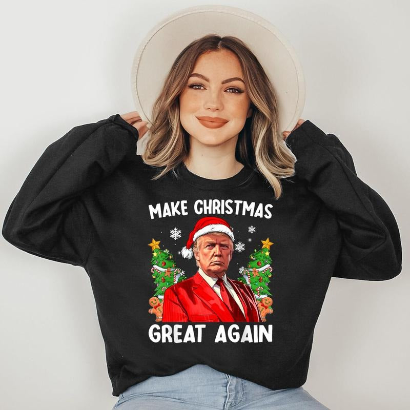 Make Christmas Great Again Funny Santa Trump 2024 Men Xmas Sweatshirt T-Shirts, Hoodie | HypeDripTees.com