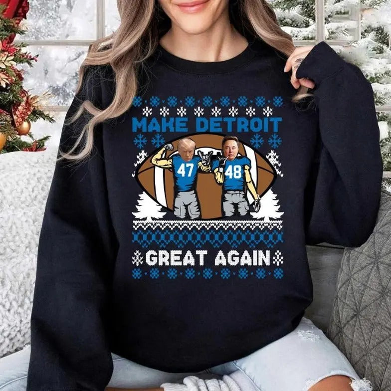 Make Detroit Football Great Again Ugly Christmas Sweatshirt T-Shirts, Hoodie | HypeDripTees.com