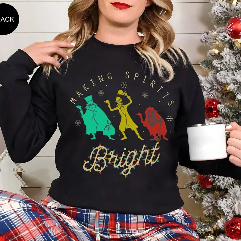 Making Spirits Bright Christmas Sweatshirt, Haunted Mansion Sweatshirt, Hitchhiking Ghosts Tee Hoodie | HypeDripTees.com