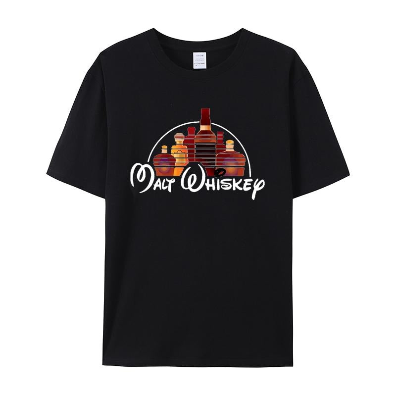 Malt Whiskey Printed T-Shirt Funny Alcohol Drunk Mens Short Sleeve Loose Oversized Tees Fashion Street Clothing Summer...