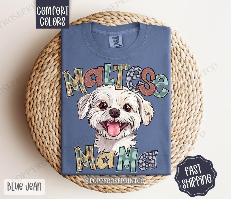 Maltese Mama Comfort Colors, Dog Mom Tee, Cute Mama Women's Tshirt Hoodie, Sweatshirt | HypeDripTees.com