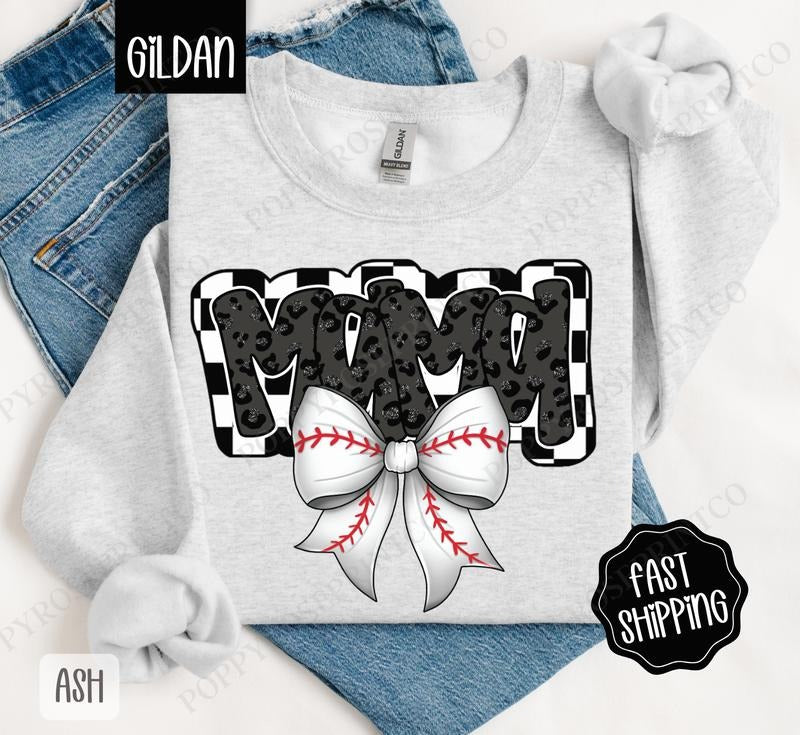 Mama Baseball Bow Sweatshirt, Baseball Mom Sweatshirt, Baseball Mama Sweatshirt T-Shirts, Hoodie | HypeDripTees.com