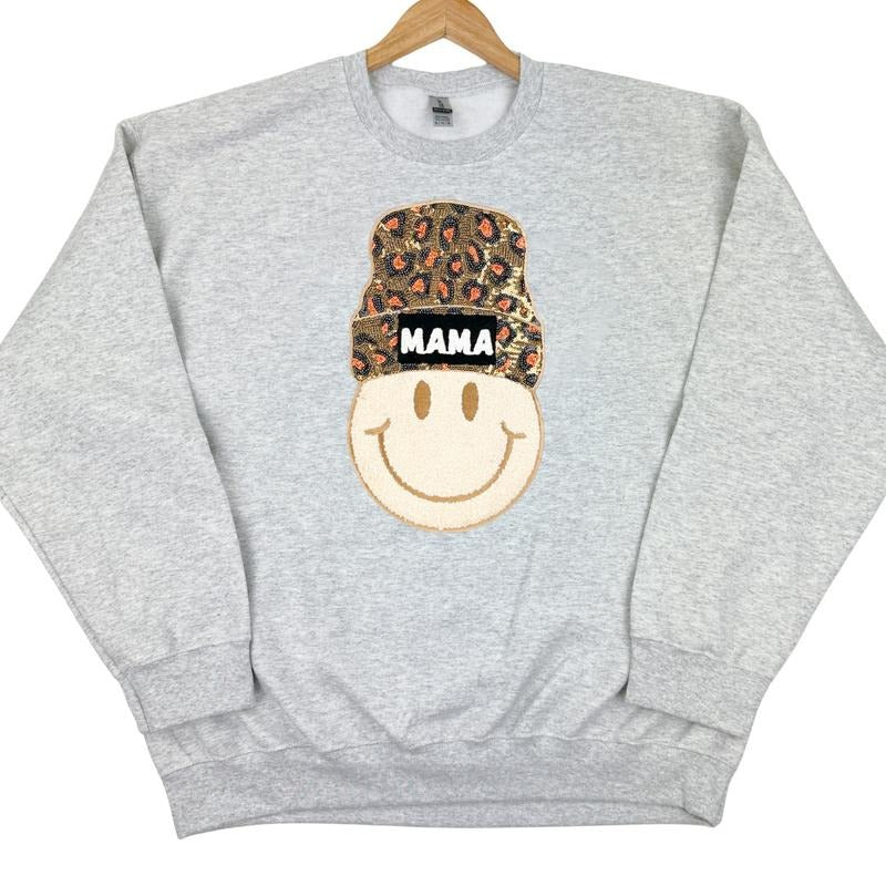 Mama Beanie Patch Sweatshirt -- ASH GREY T-Shirts, Hoodie | HypeDripTees.com