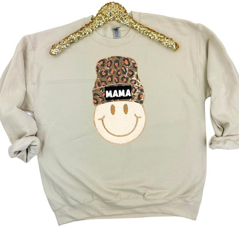 Mama Beanie Patch Sweatshirt -- SAND T-Shirts, Hoodie | HypeDripTees.com