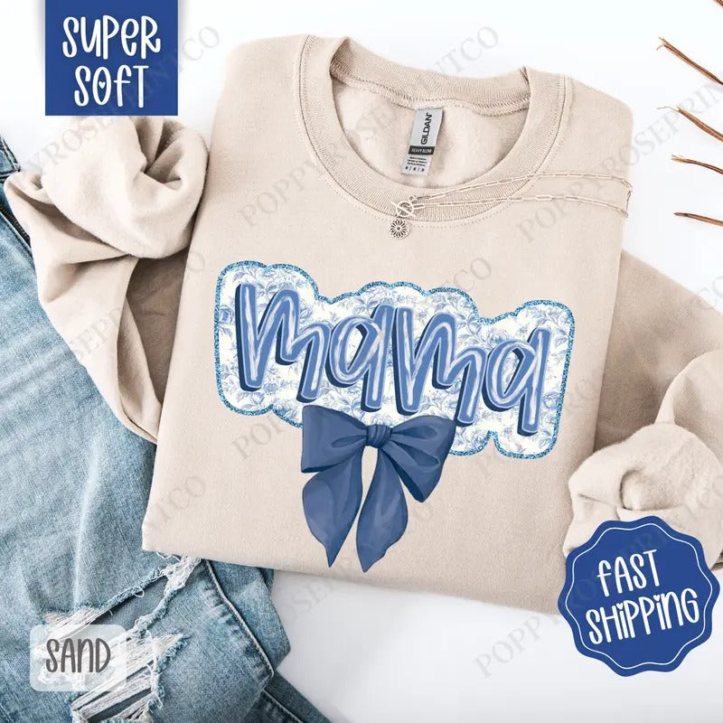 Mama Bow Sweatshirt, Coquette Mama Crewneck, Gift for Mom T-Shirts, Hoodie | HypeDripTees.com