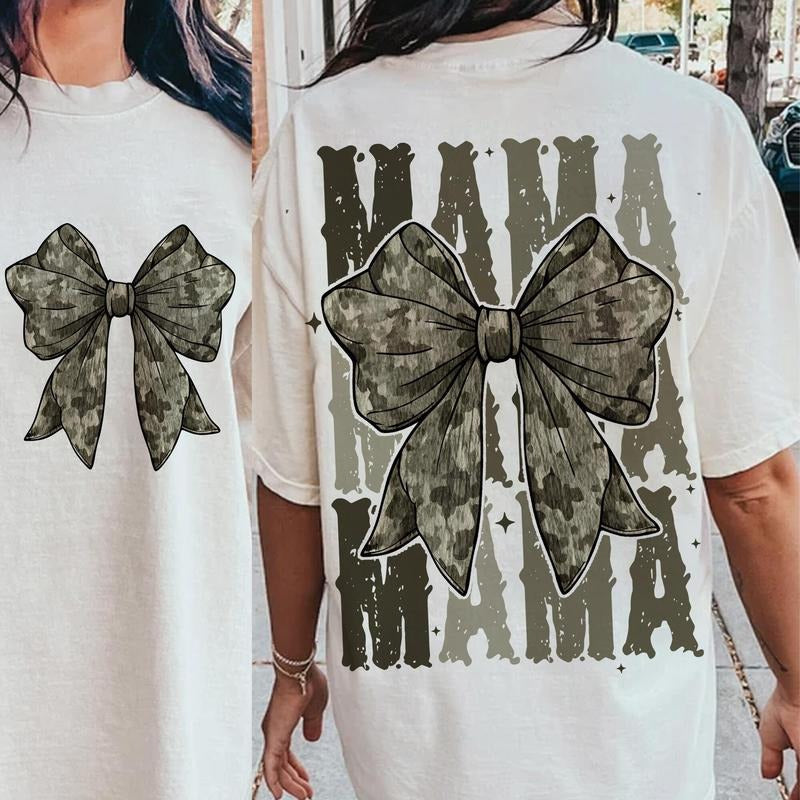 Mama Camo Coquette Bow Shirt, Old School Camo Shirt, Girls Camo Bow Shirt Shirt, Retro Hunting Sublimation, Coquette Bow...